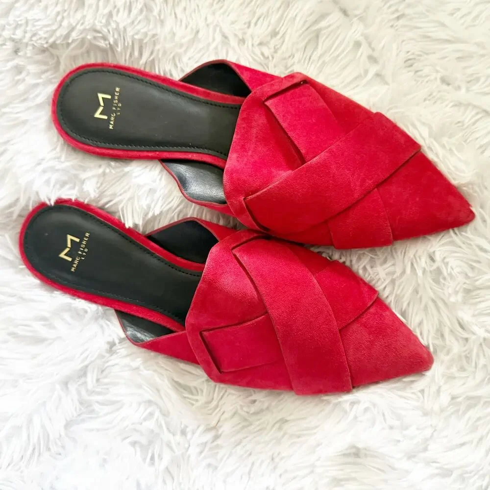 MARC FISHER LTD | Red‎ Suede Pointed Toe Crisscross Mule Flats Slide | Size 8.5M